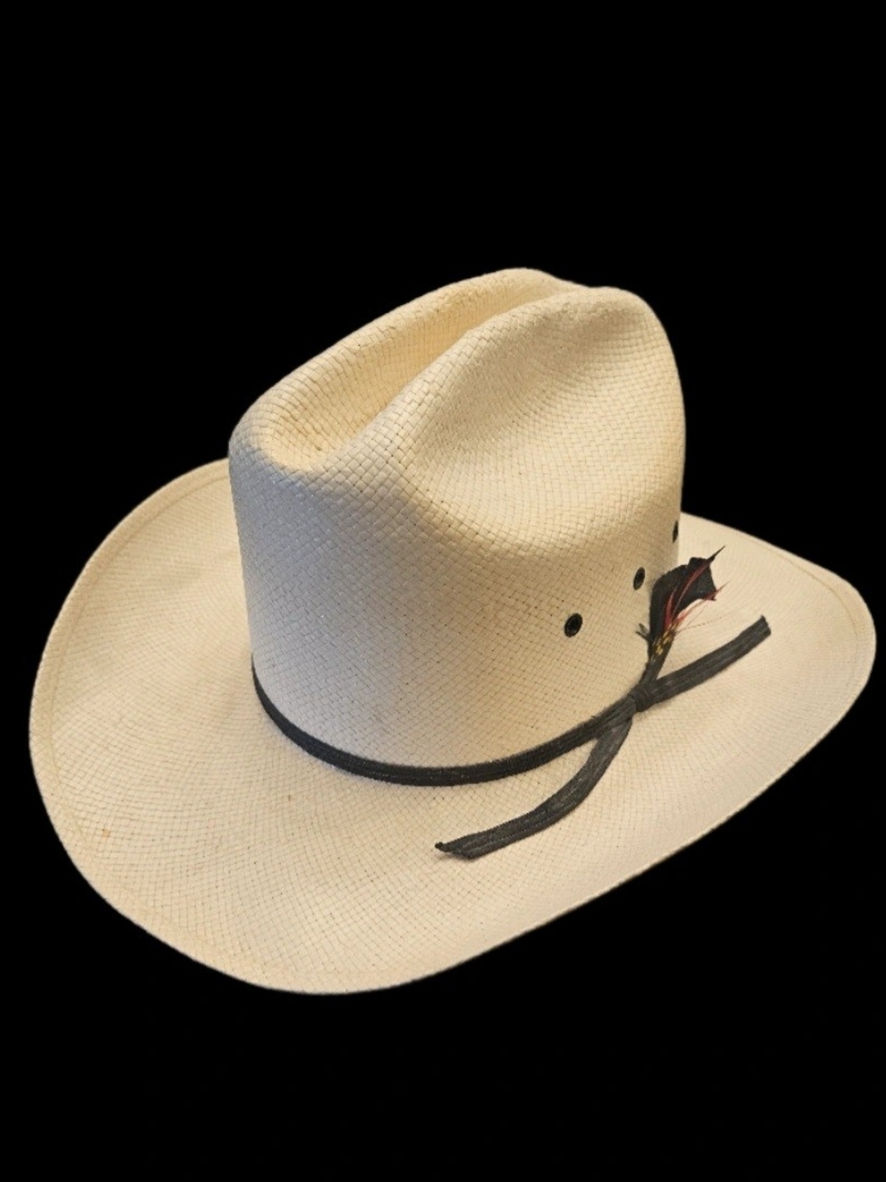 Natural Straw Cowboy Hat Size Large - Cattleman Crown with Feather Band